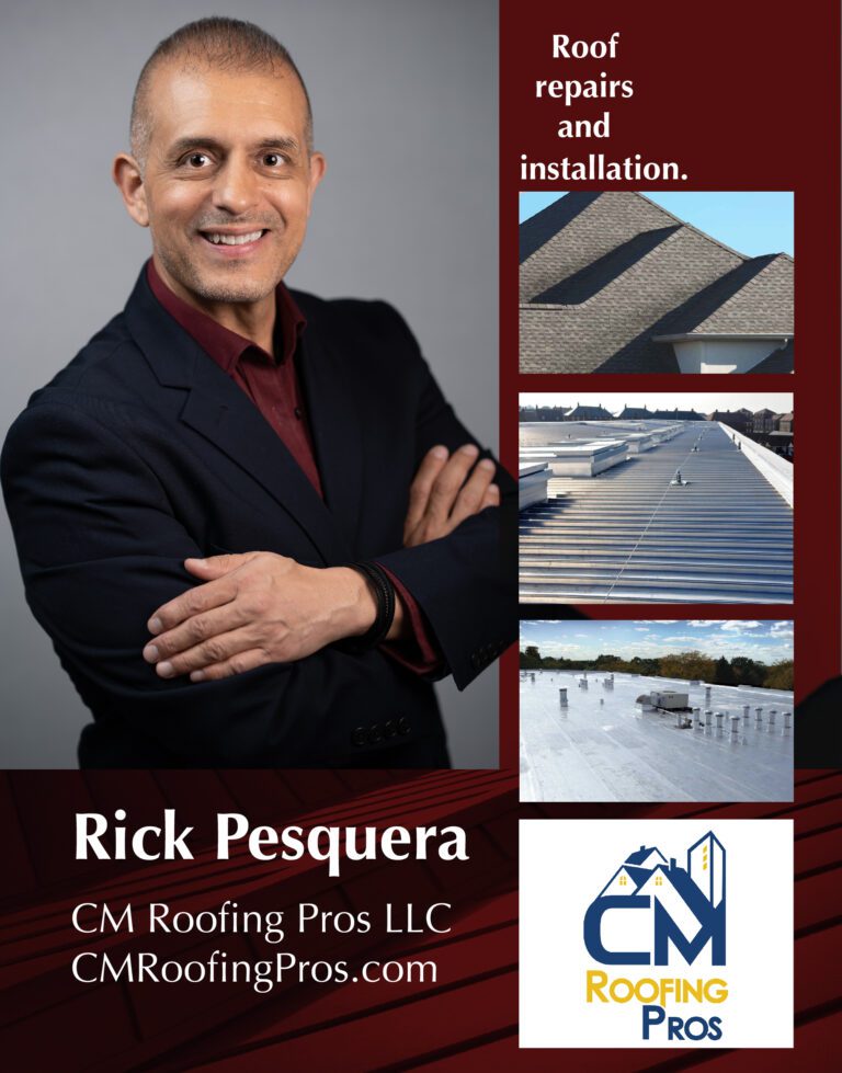 Rick Pesquera, founder of CM Roofing Pros, featured on the NASDAQ Jumbotron for our About Us company profile - veteran-owned roofing company in Sugar Land TX